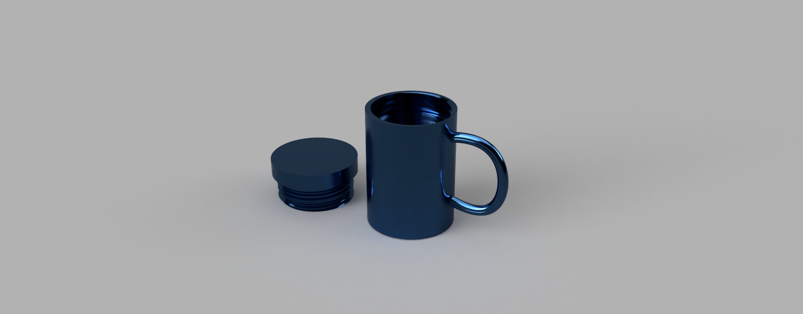 Rendered dark blue mug with a handle and screw-on lid on a plain studio background
