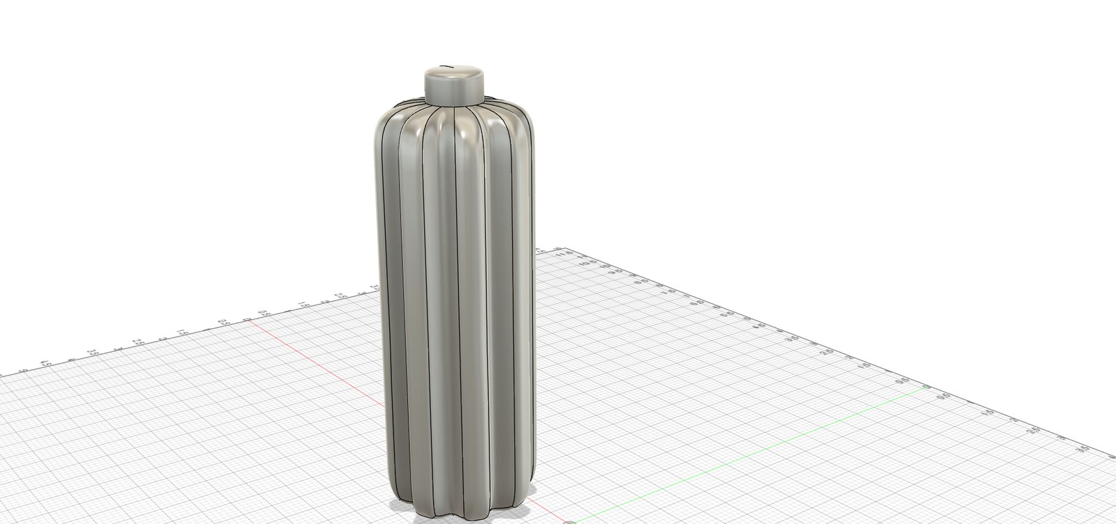 Rendered ribbed metallic water bottle with a cap, shown in a CAD viewport