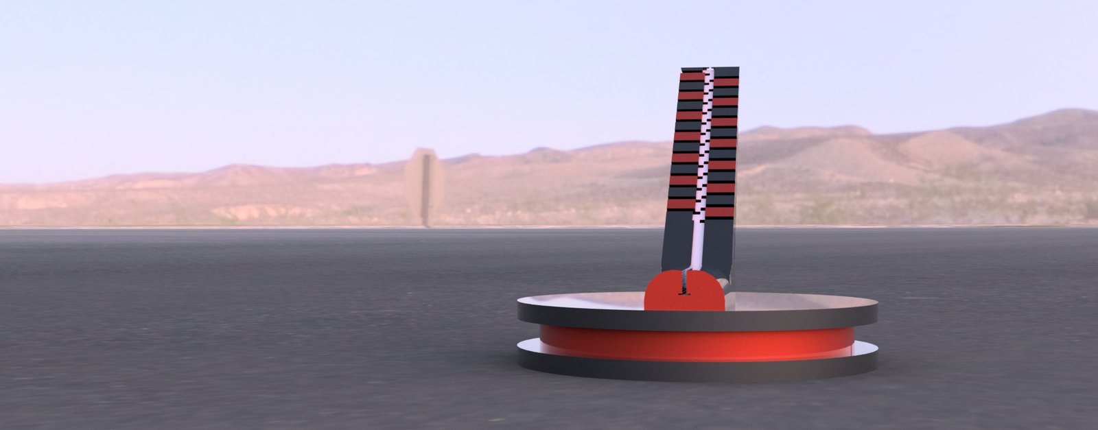 Rendered weighted exercise disc with a striped handle composited onto a road