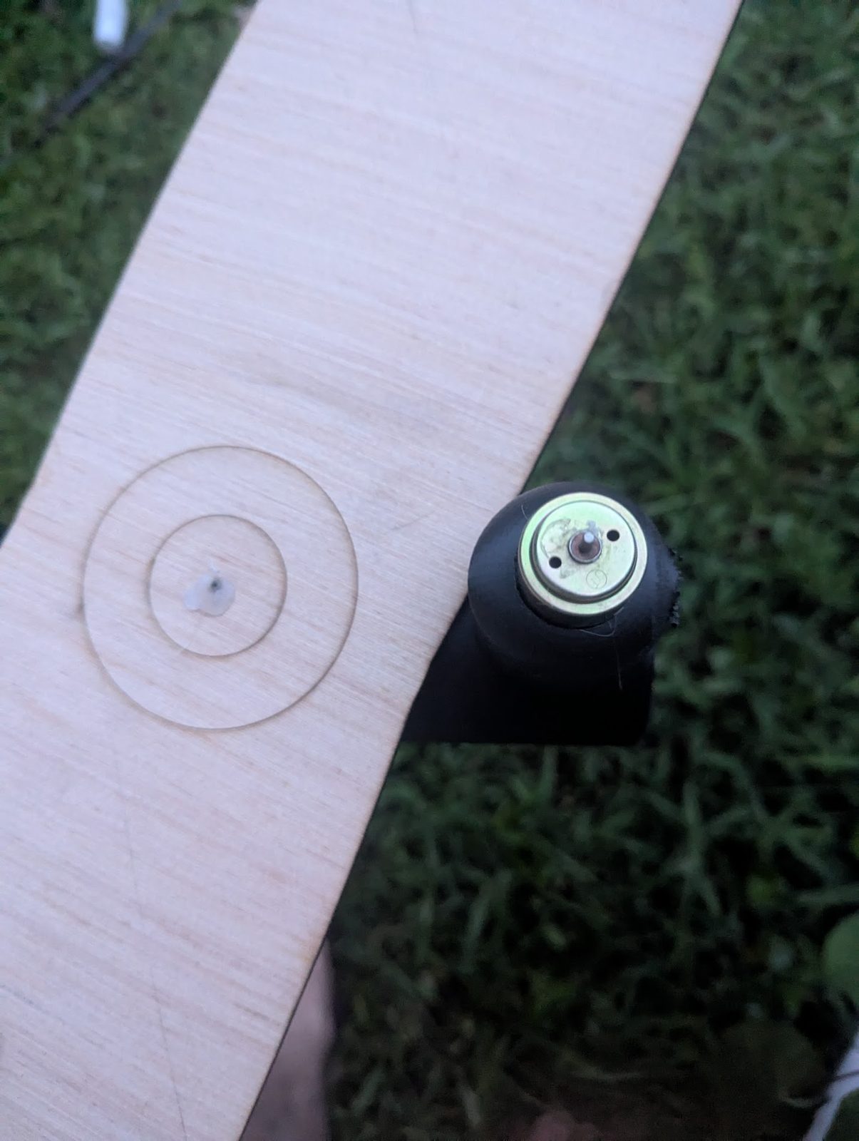 3D-printed fitting test-fit onto the propeller for the float's big mechanical drone, which rode up and down on a motor-driven lever